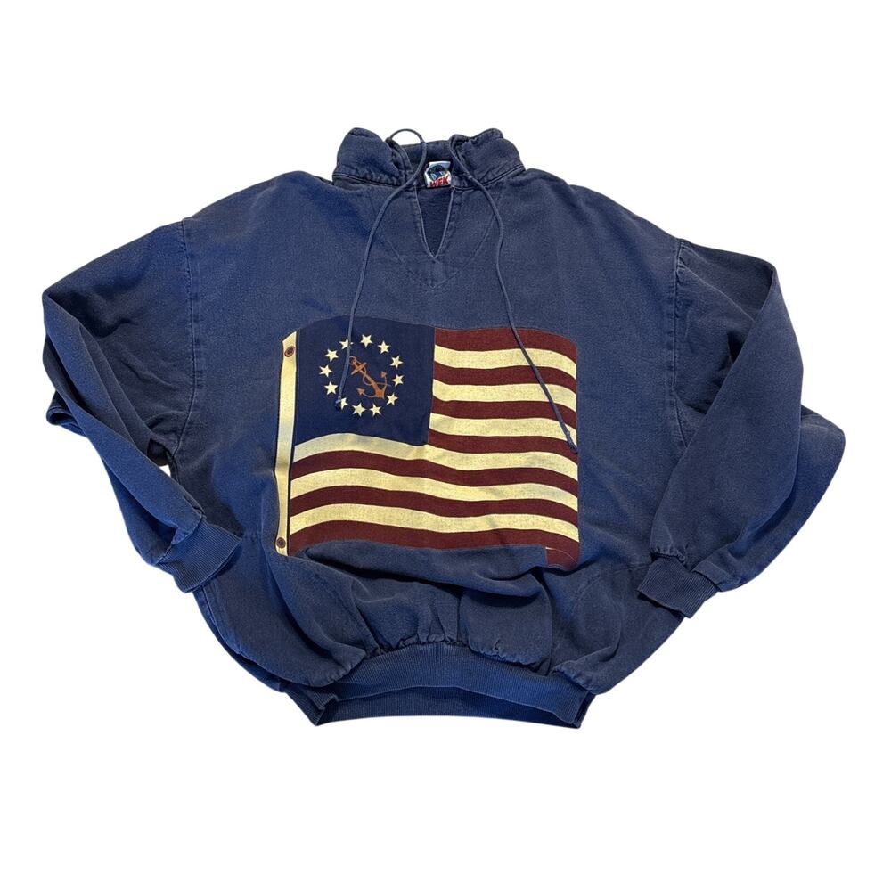 Vintage WEK The World Drawstring Sweatshirt Adult XL Blue American Flag USA 90s